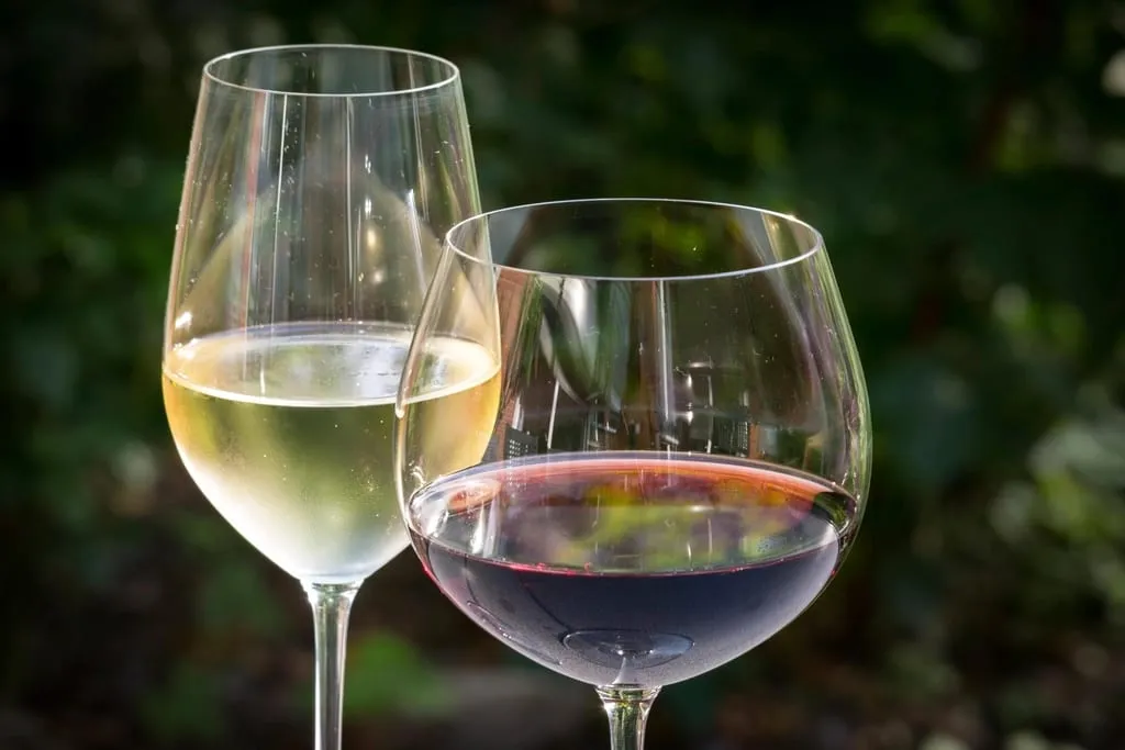 Un verre de vin blanc et un verre de vin rouge côte à côte