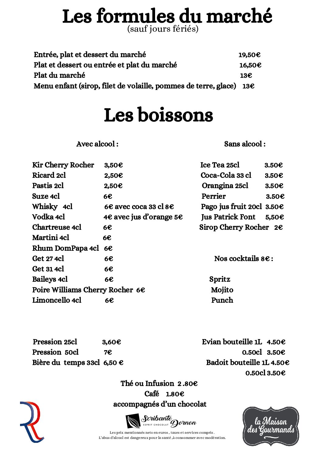 boissons et formules du jour