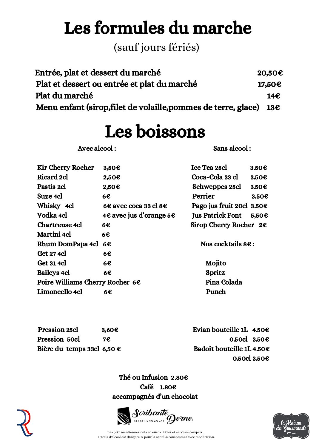 boissons et formules du jour